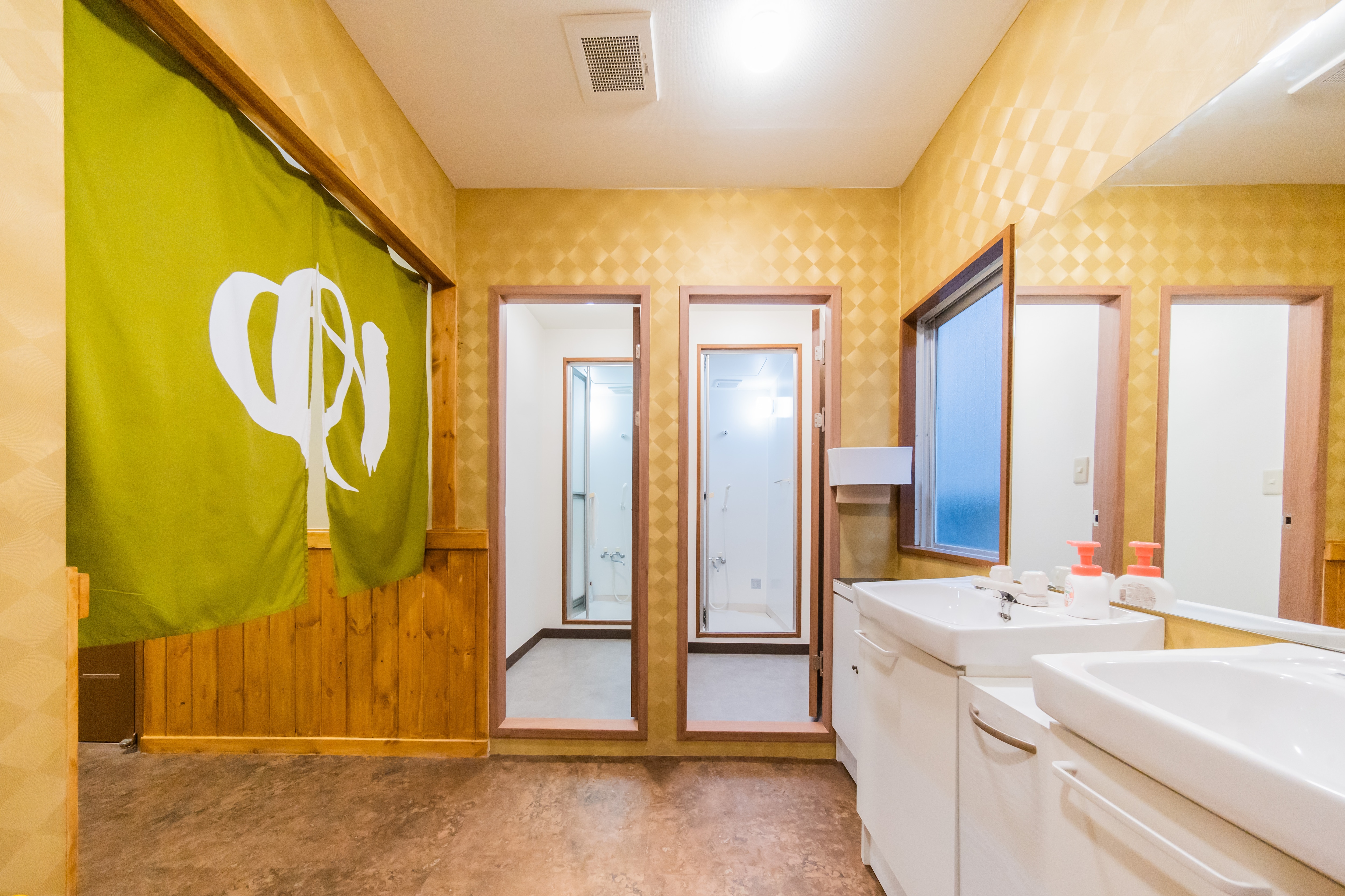 Shared space: shower, toilet, washbasin