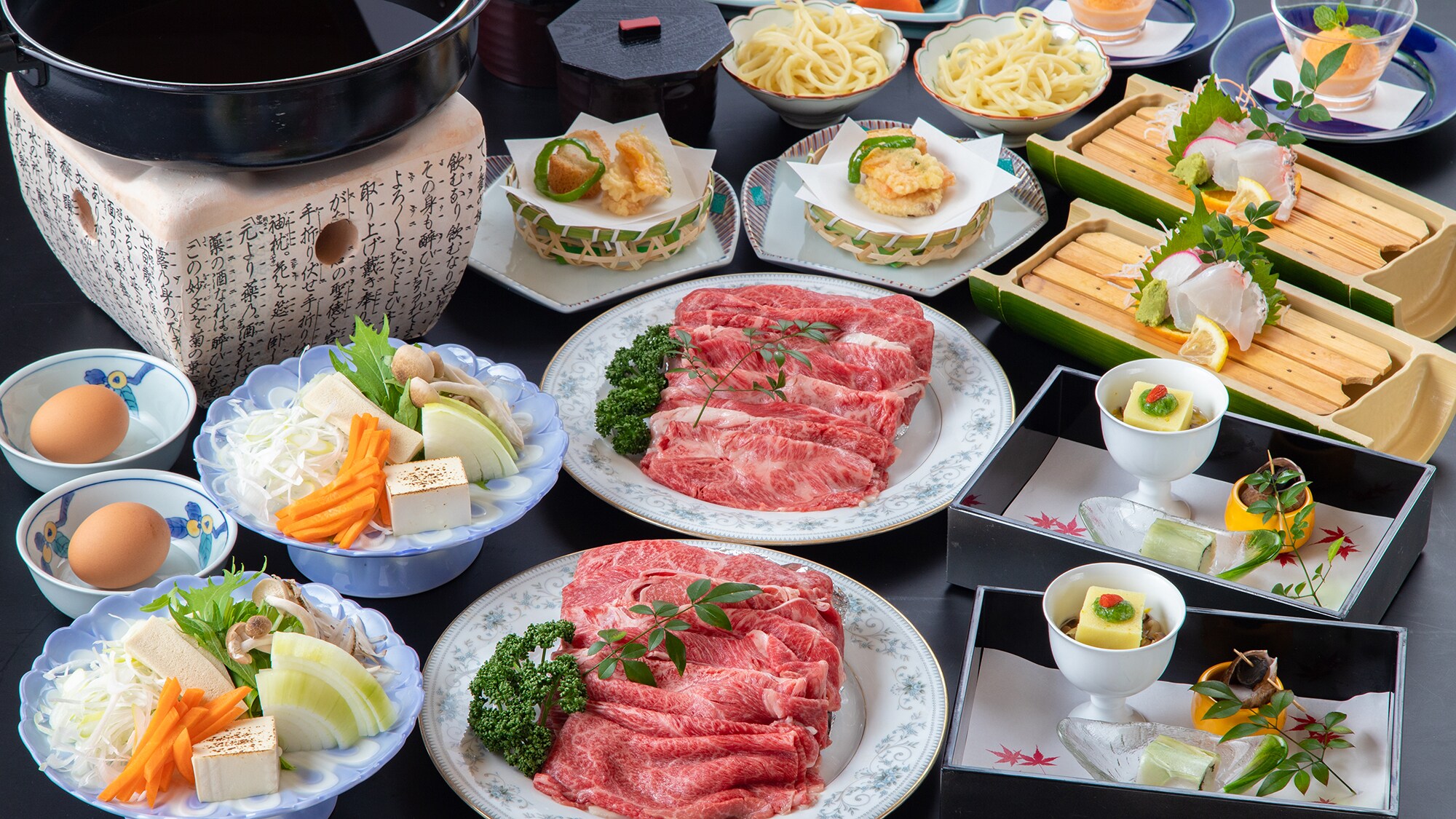 [Kuroge Wagyu Beef Sukiyaki Kaiseki] Satisfied with 300g of Kuroge Wagyu Beef and Champon Noodles♪