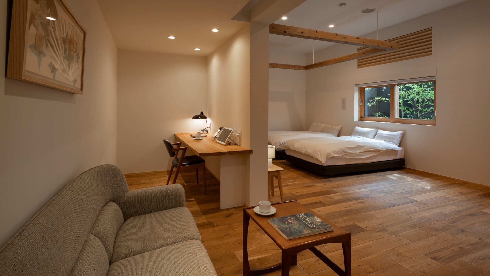 [YAMAGATA 01] We have prepared furniture that is unique to Yamagata in a large space. The warmth of the wood on the soles of the feet is also comfortable