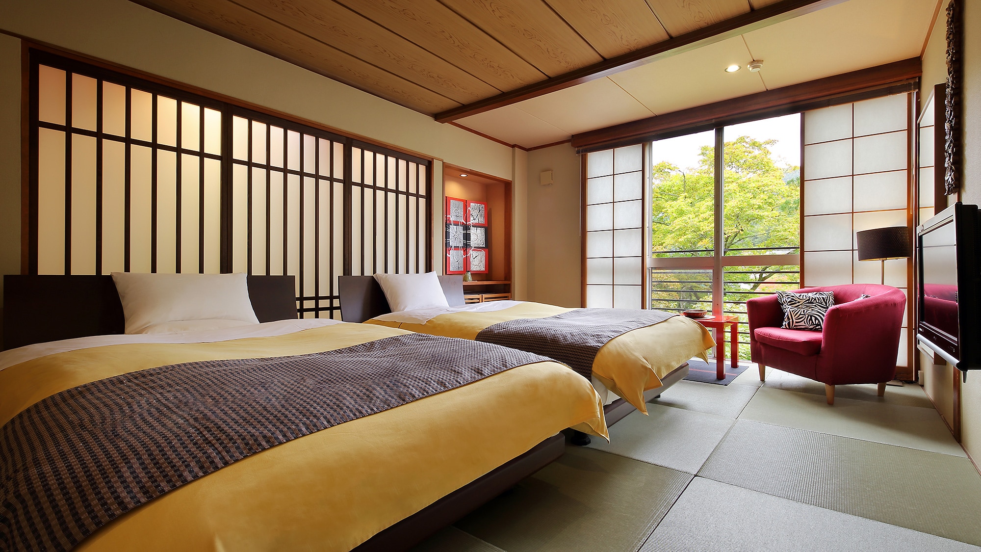 [萱] Japanese-style room 10 tatami mats Bali modern twin bed (with bath)