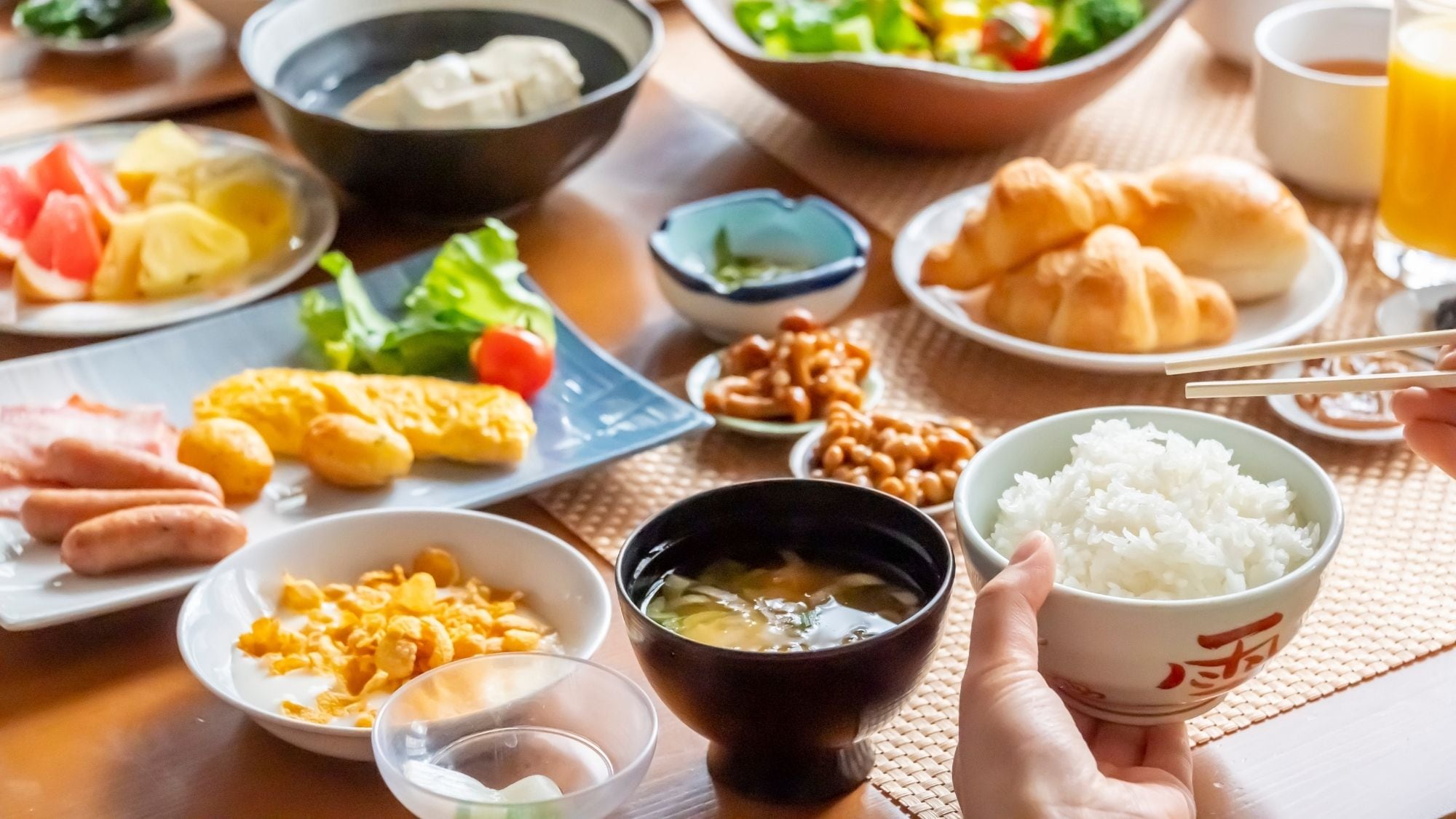 Our Japanese and Western breakfast buffet offers a wide variety of rice accompaniments unique to Yamagata.