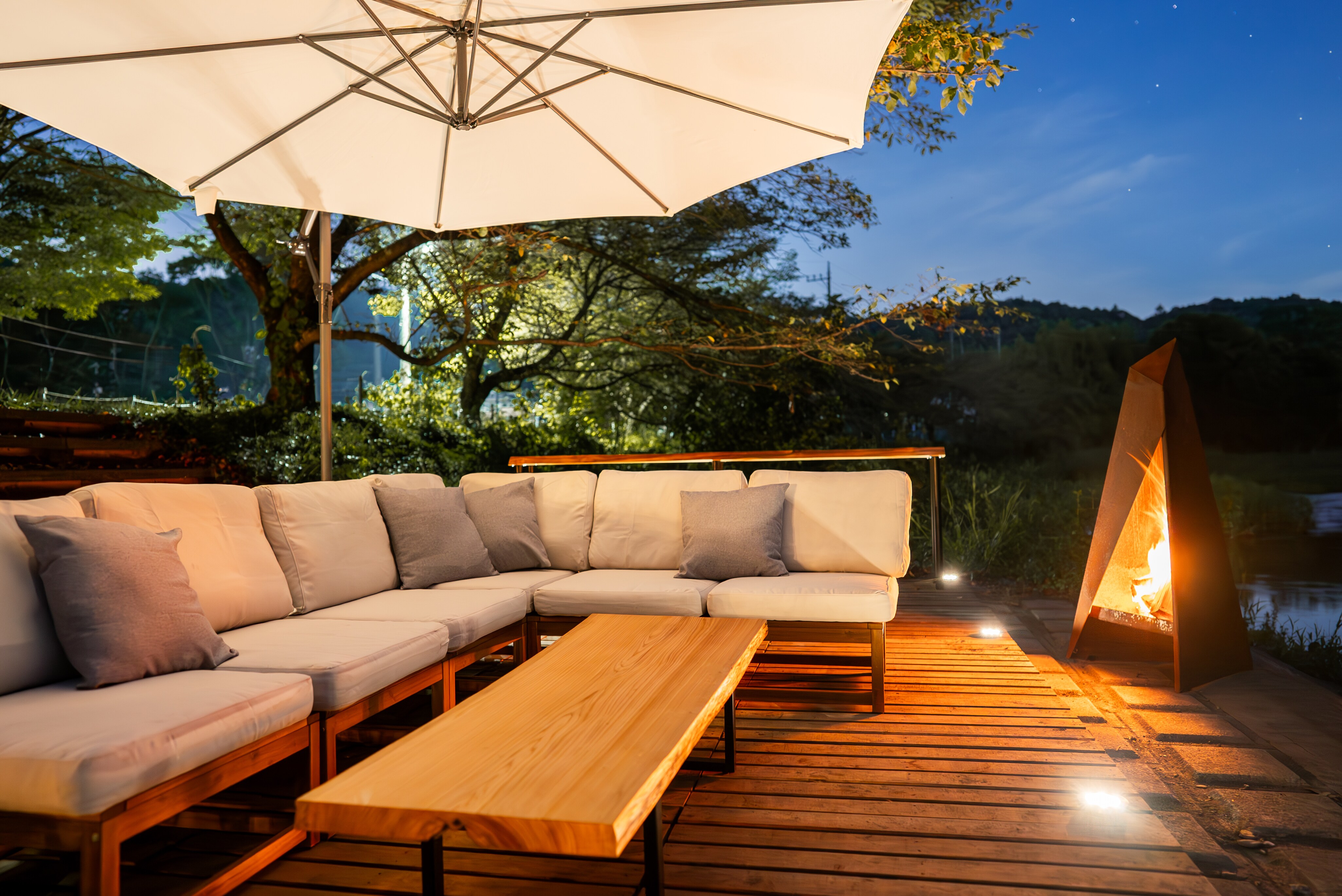Autumn season riverside bar area