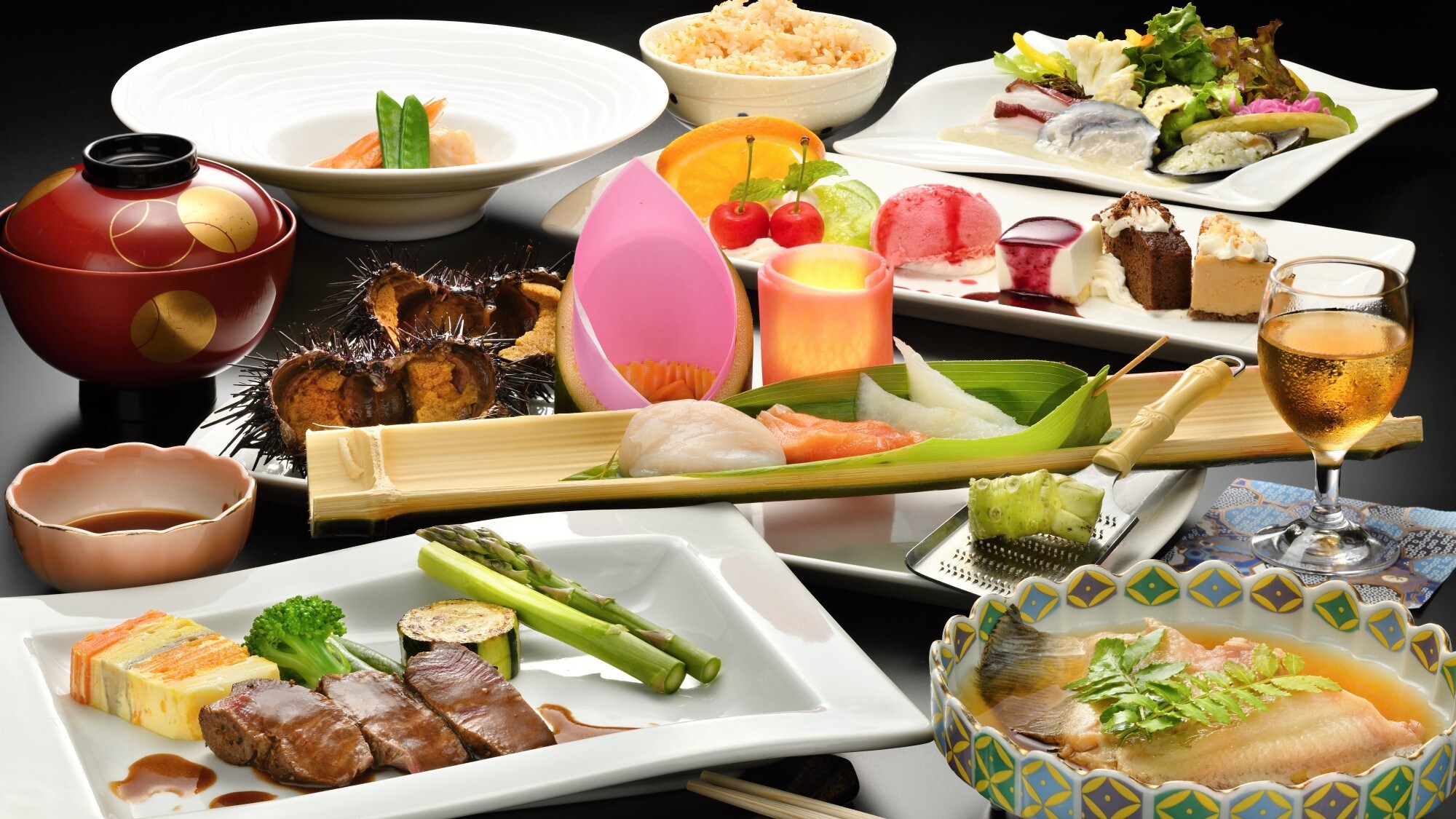 [Ví dụ về bữa tối] Hải sản tươi sống đánh bắt ở Sanriku được phục vụ trong các món ăn Nhật Bản và phương Tây sáng tạo tận dụng tối đa hương vị nguyên bản của nguyên liệu.