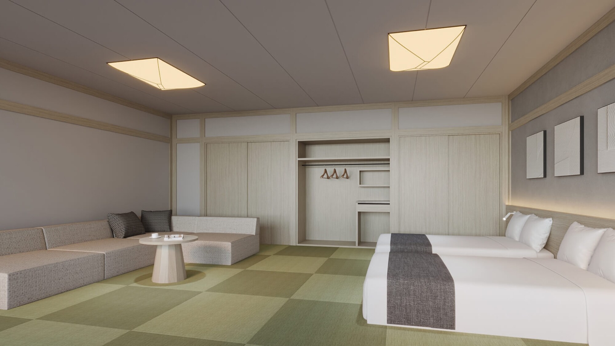 [Kobushi Ryokan / Japanese-Western Room] (Image from April 24, 2025) Tatami mats, beds, and sofas add to the comfort.