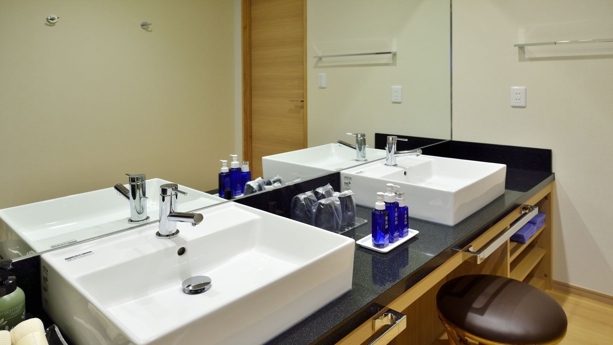 Luxury and corner room washroom is an easy-to-use double sink