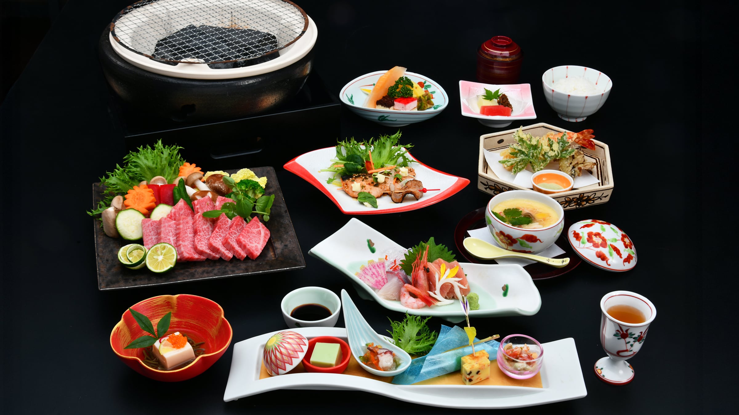 ◆Thực đơn: Thực đơn kaiseki thịt bò Hida nướng than hoa