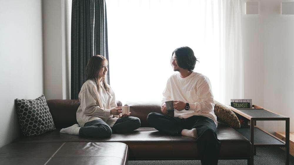 The penthouse has a sofa where you can relax.