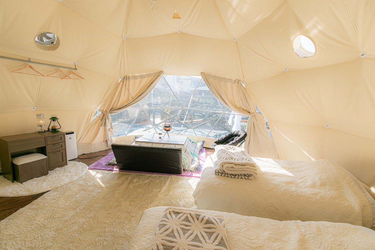 Inside the dome tent