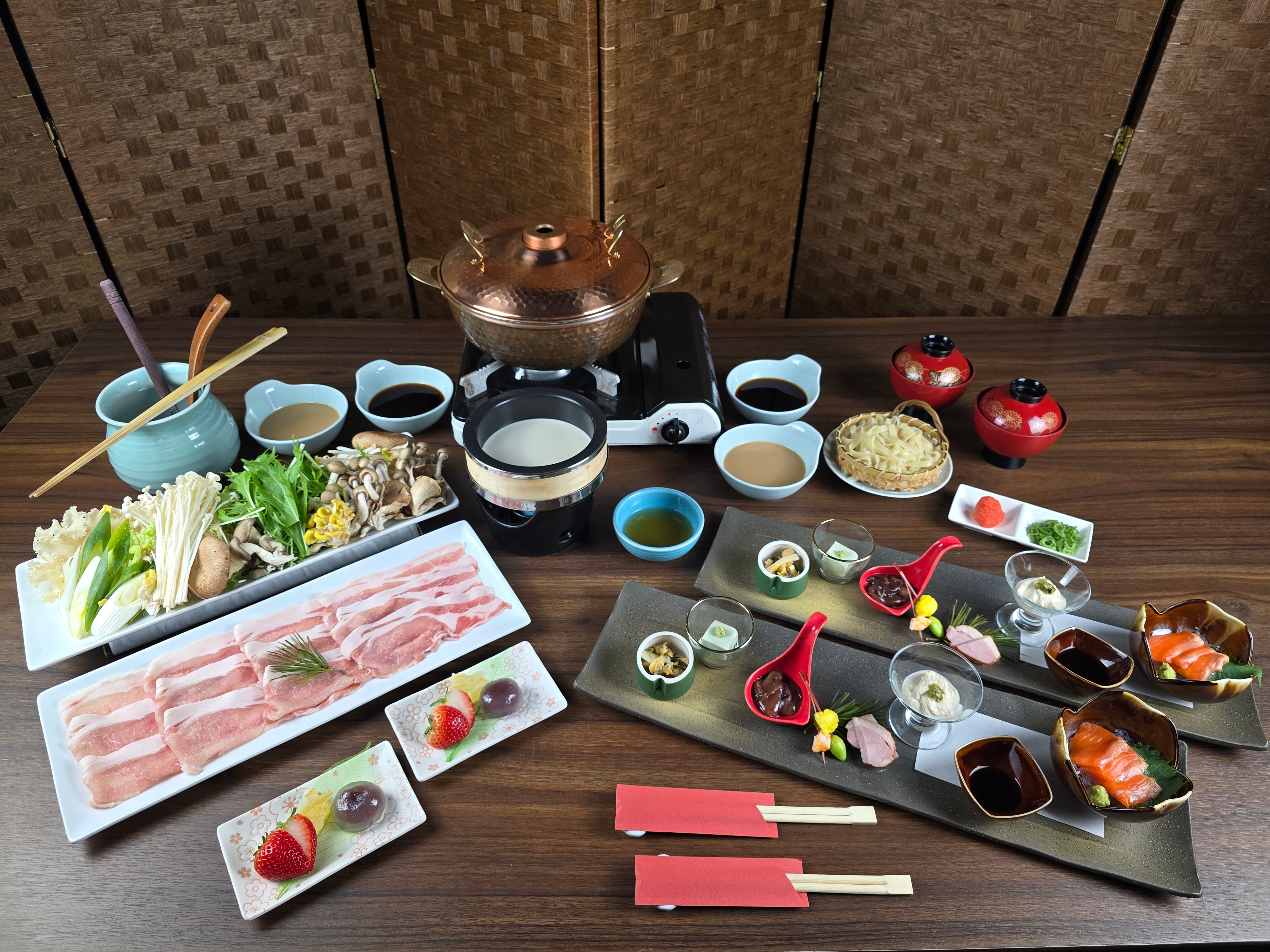 Freshly drawn yuba and authentic Nikko (Secret) pork shabu-shabu