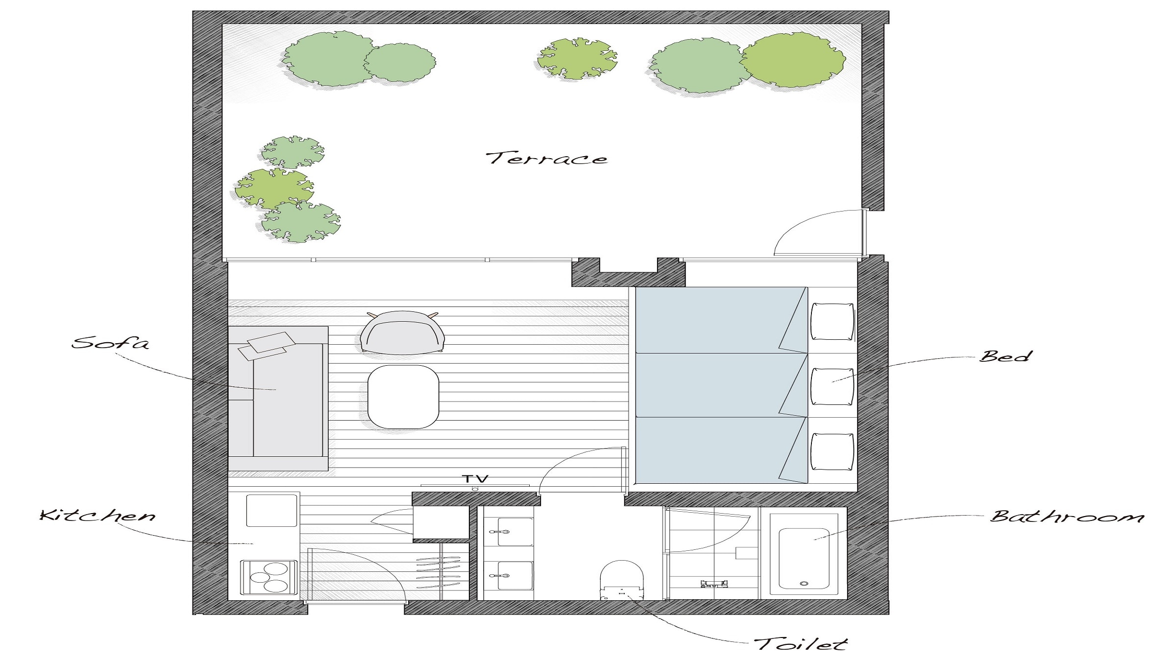 Layout with studio terrace