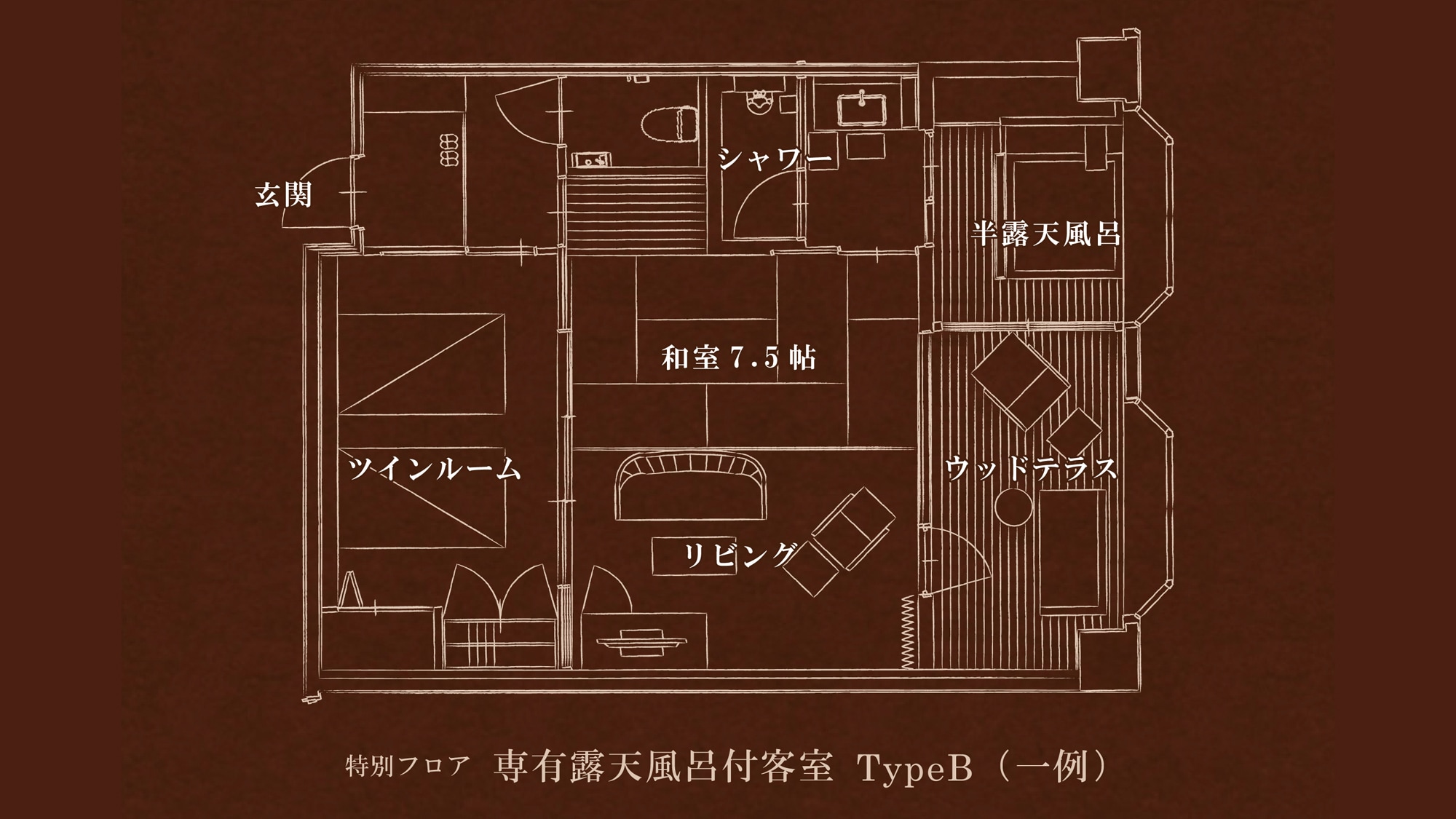 [特别楼层]附私人露天浴池的客房B型（夜鹤叶山一侧）（示例）