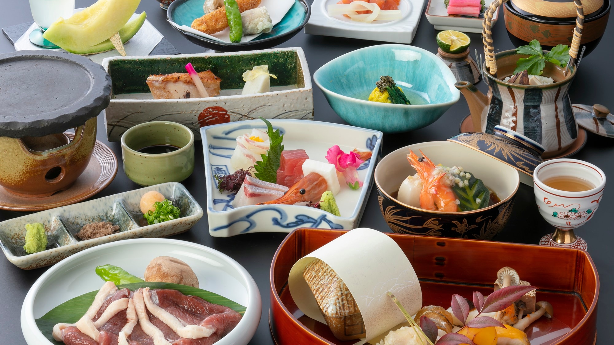 *[Chikakamo Stone-grilled Kaiseki Course] Enjoy the first Takashima-brand duck from Shiga Prefecture.
