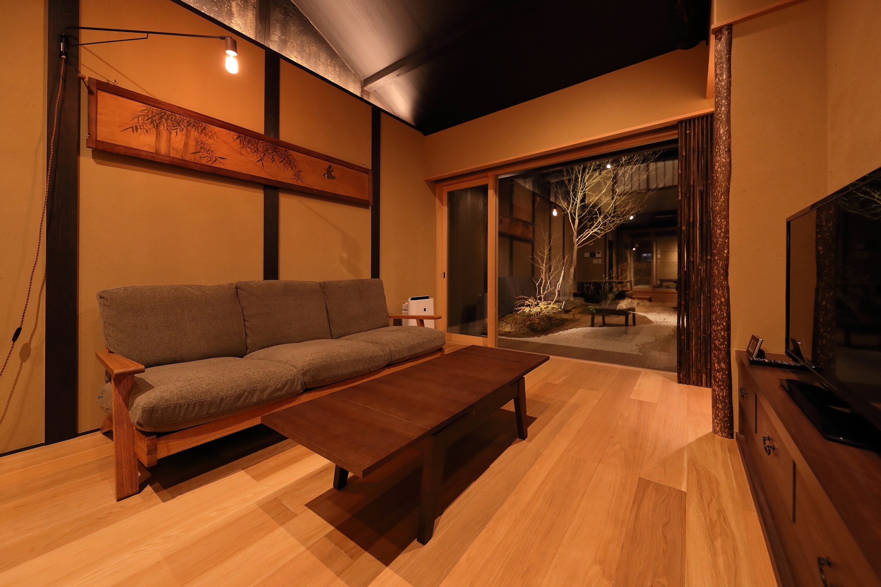 First floor living room at night