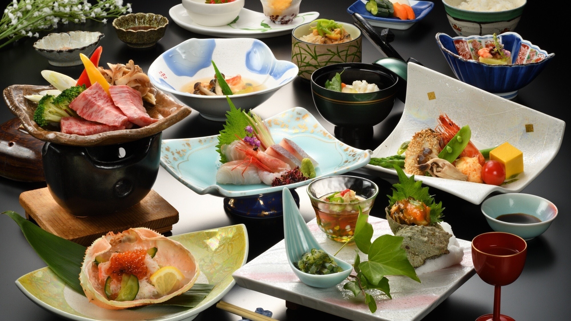■【晚餐示例】厨师推荐的怀石料理 ※照片仅供参考，实际用餐情况可能有所不同。