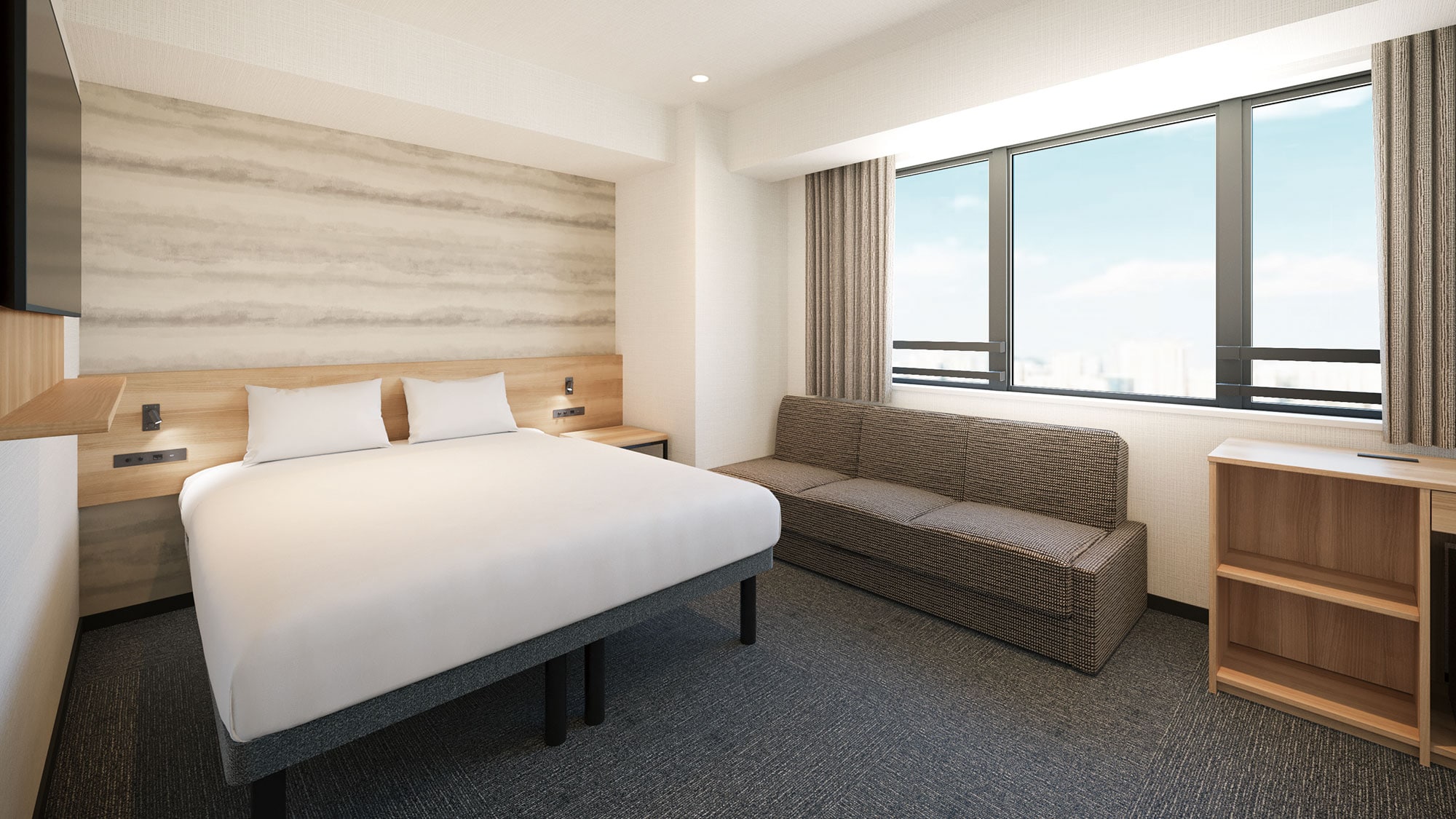 [Deluxe Queen] 19 square meters / Accommodates up to 3 people with sofa bed. Enjoy views of Tokyo from the upper floors.