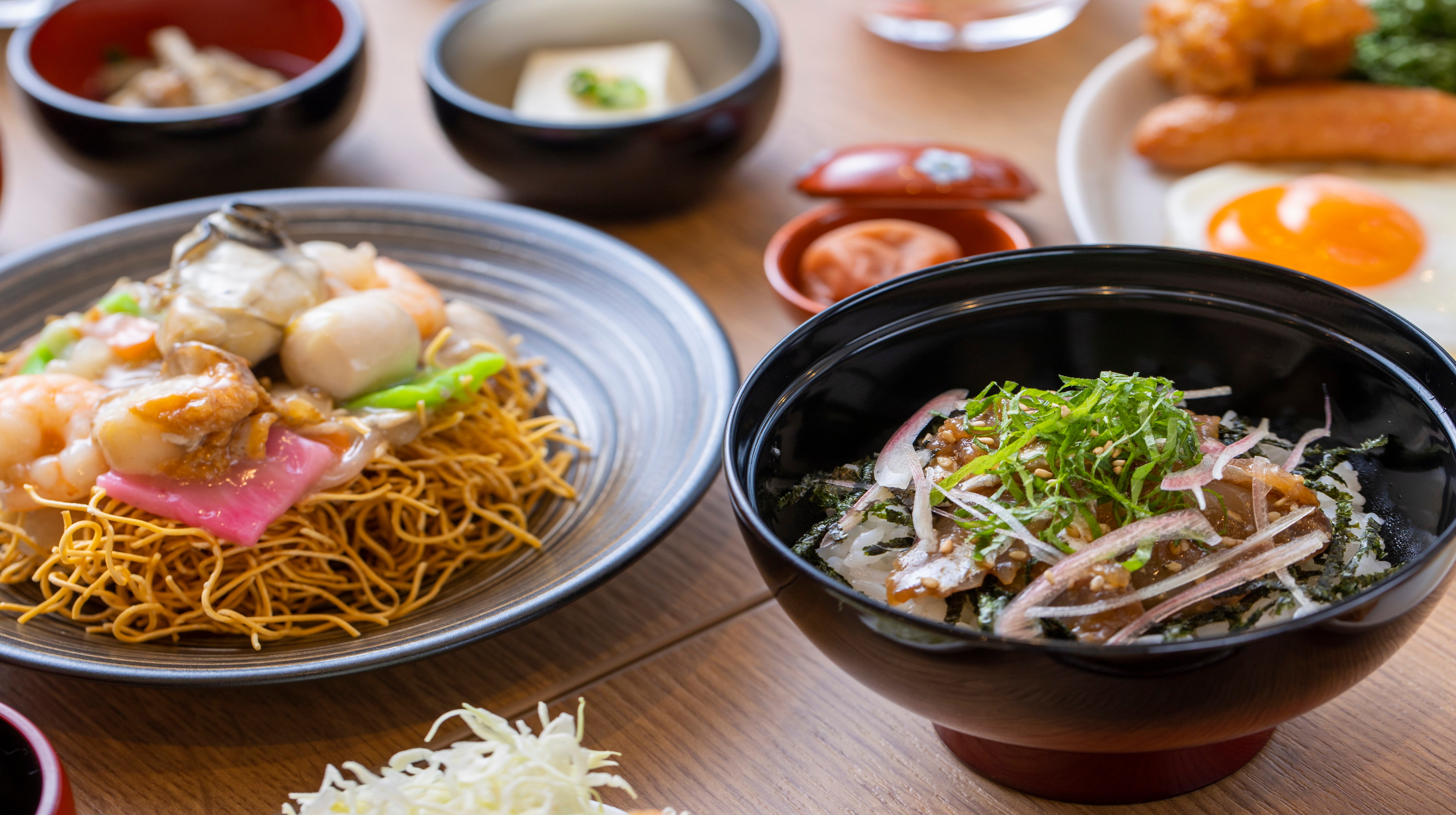 【朝食】◆ご当地『皿うどん』とアジたたき丼◆