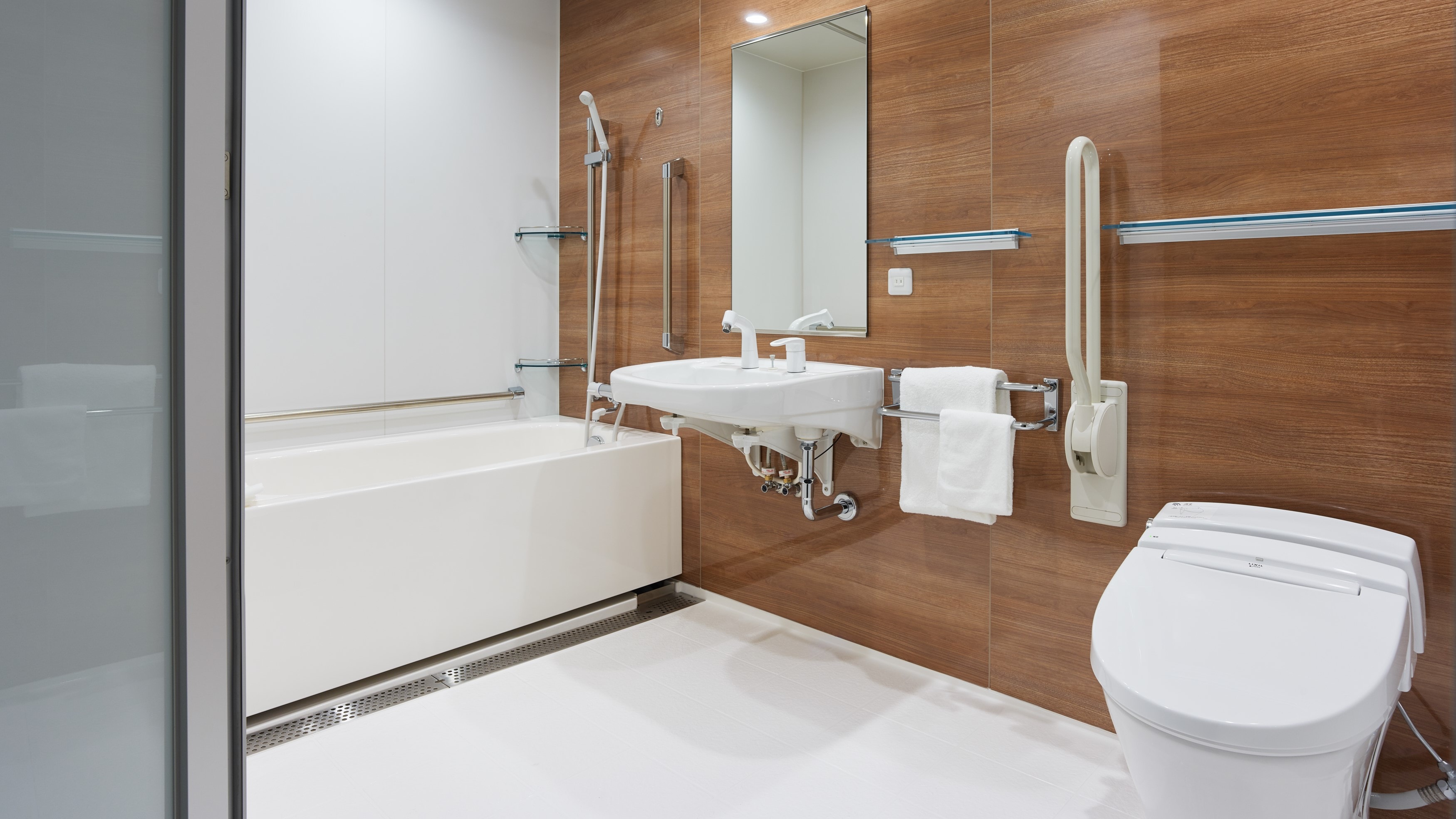 Accessible double [living space and unit bath with no steps]