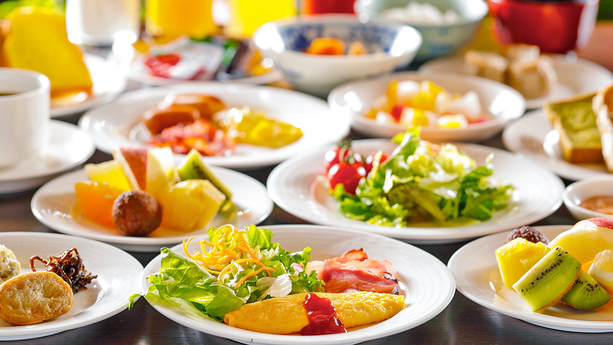A colorful and eye-catching breakfast buffet.