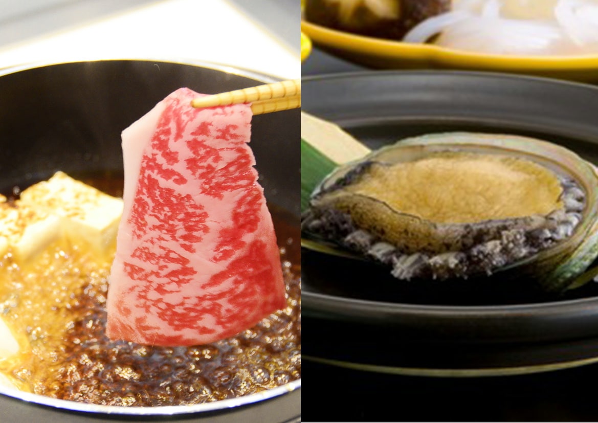 Joshu beef sukiyaki and fresh abalone dance grill