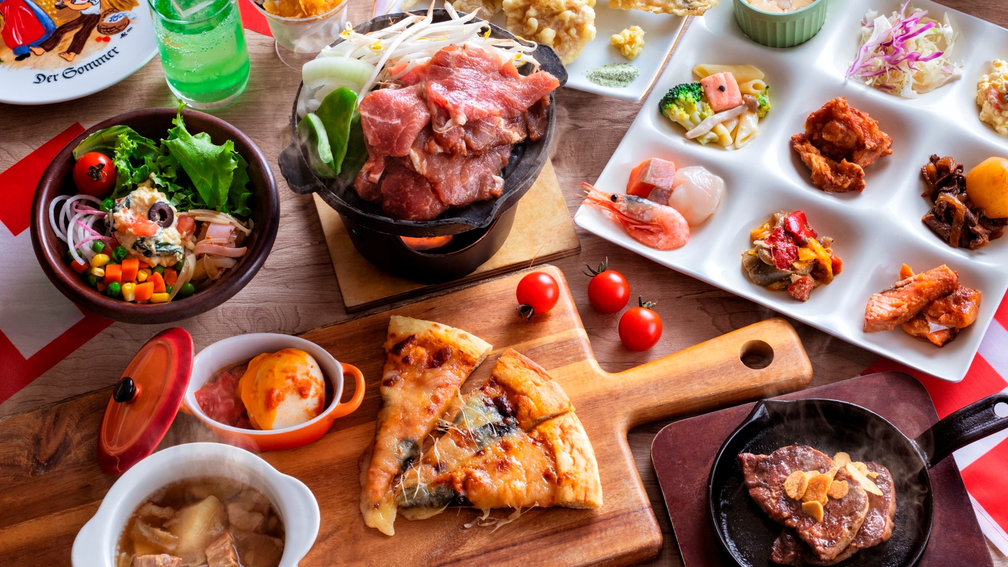 [Contoh makan malam] Anda bisa menikmati makanan Anda sendiri seperti Genghis Khan atau pizza yang Anda buat sendiri.