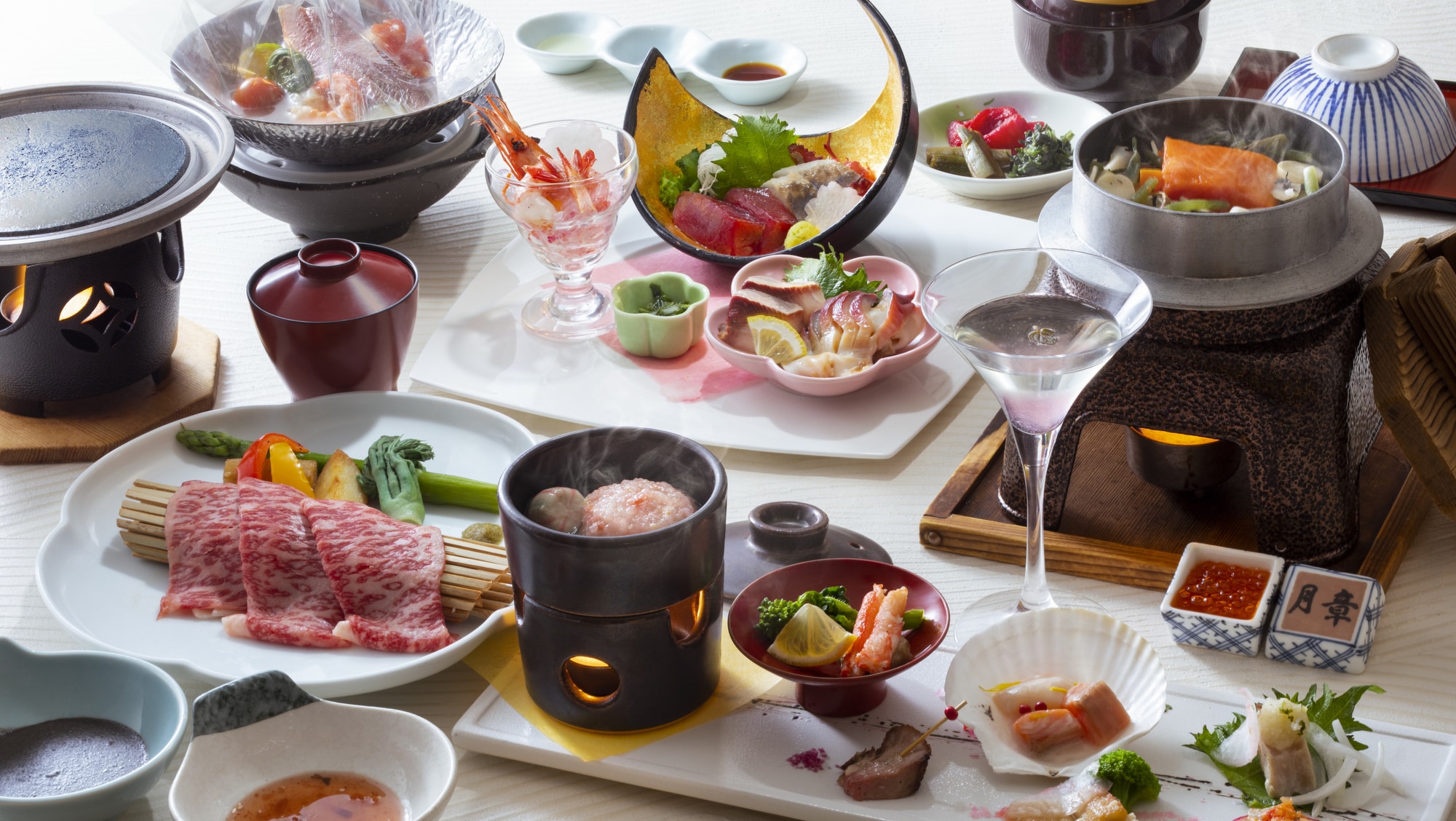 [2025 Spring Silver Moon] Fish dishes using the spring fish, rockfish, and the main dish is grilled shabu-shabu of Hokkaido beef "Hokkai no Kuro"