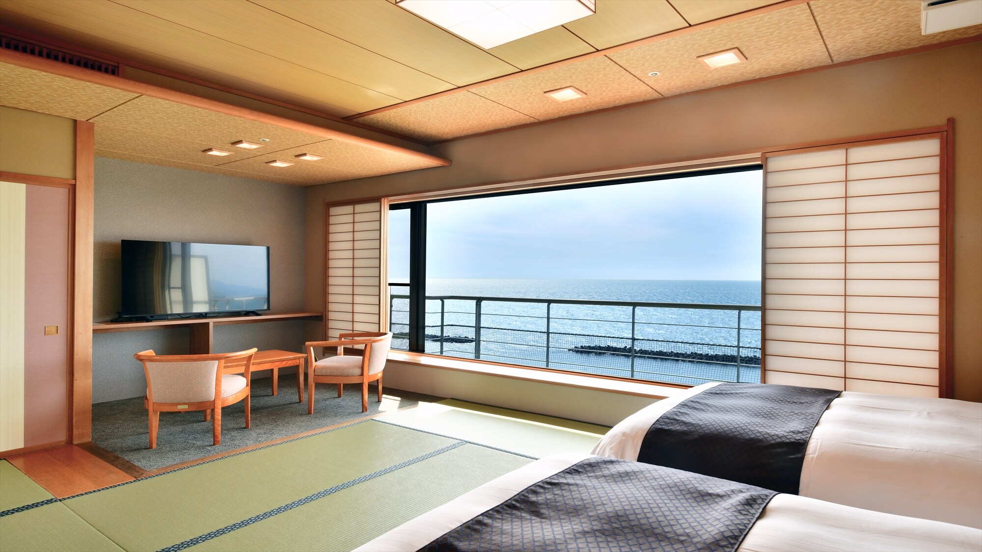 [Soyokaze-kan Kaitenro (Phòng ngủ kiểu Nhật)] Một căn phòng kiểu Nhật có hai giường đơn trong một căn phòng kiểu Nhật rộng 13 chiếu tatami.