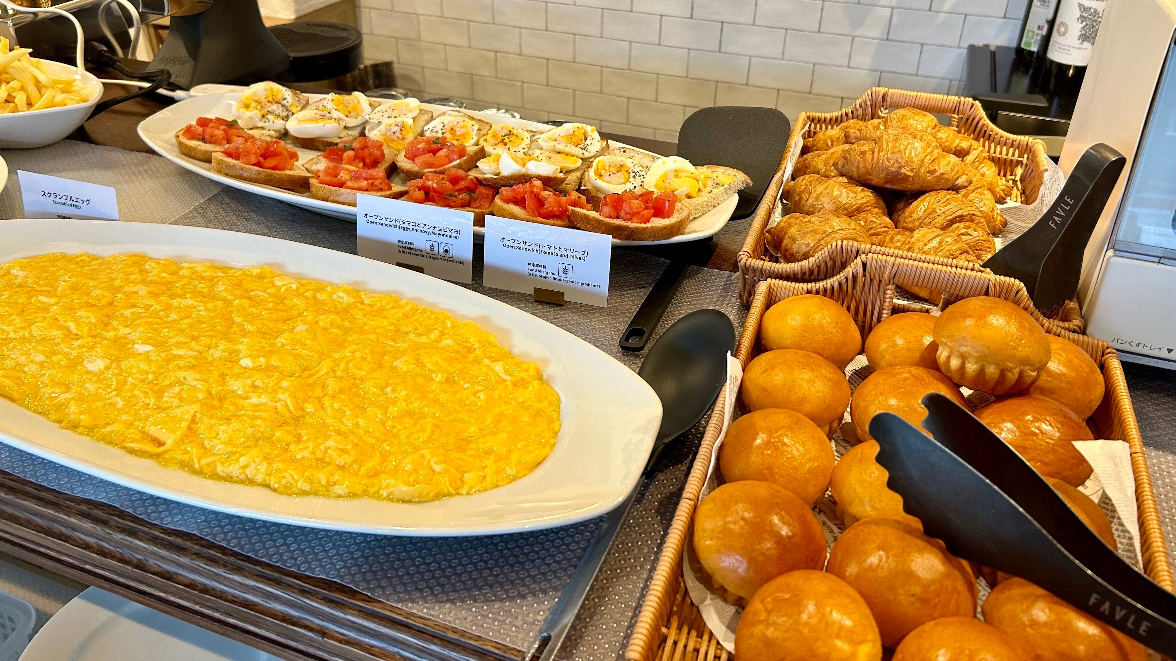 open sandwiches and scrambled eggs