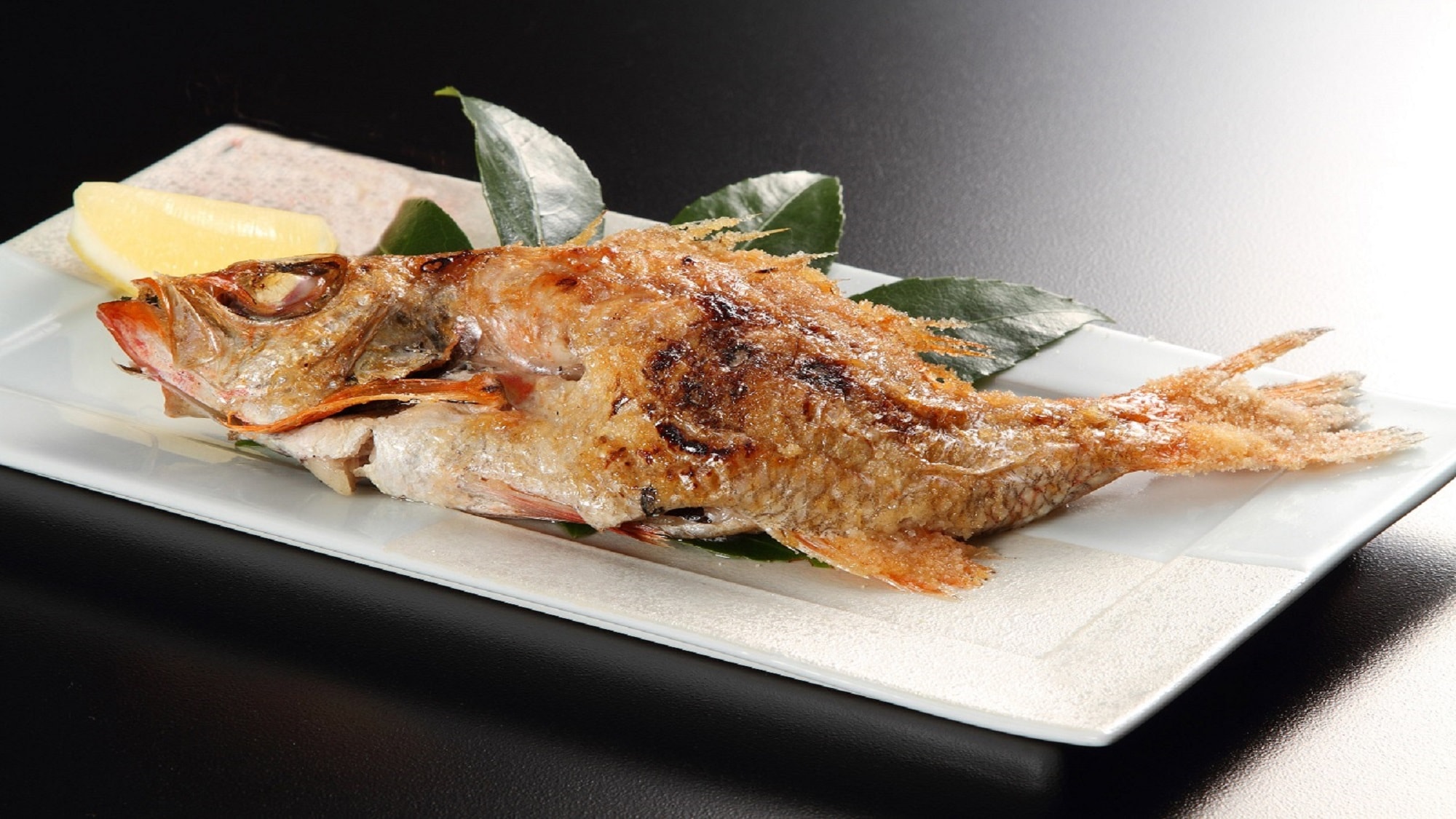 Salt-grilled rosy seabass