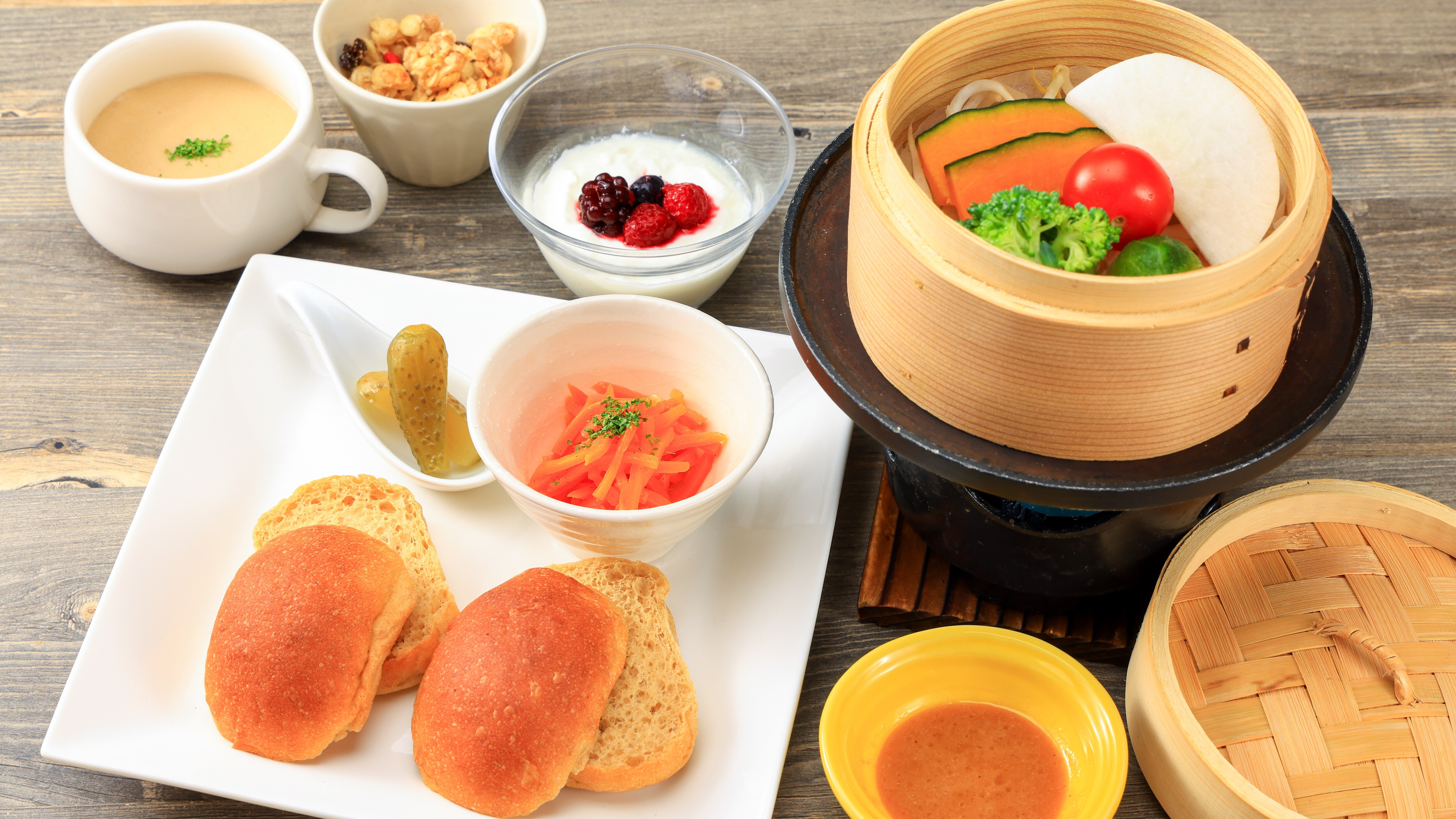 Bread and soup breakfast
