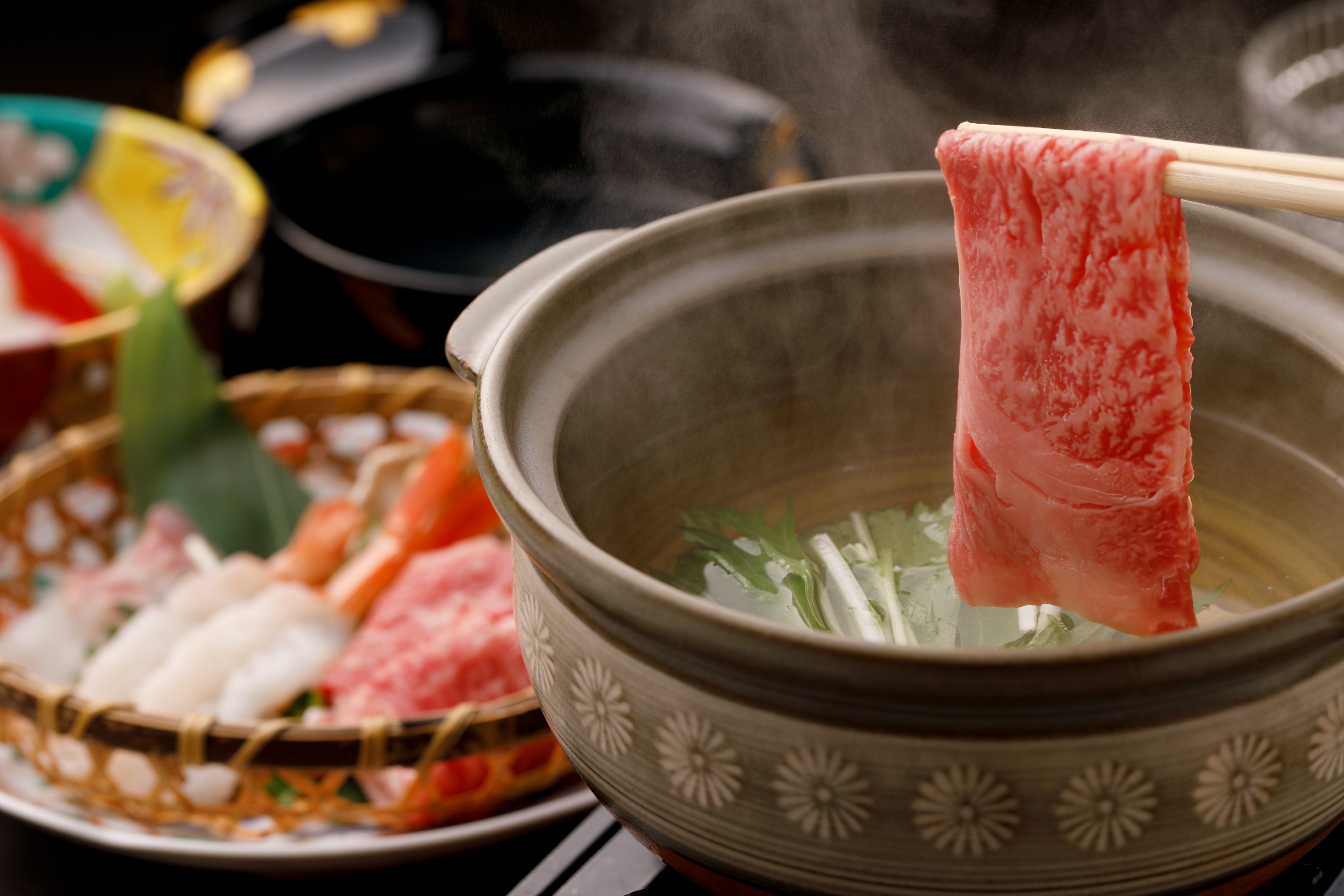 An example of a three-course shabu-shabu dinner