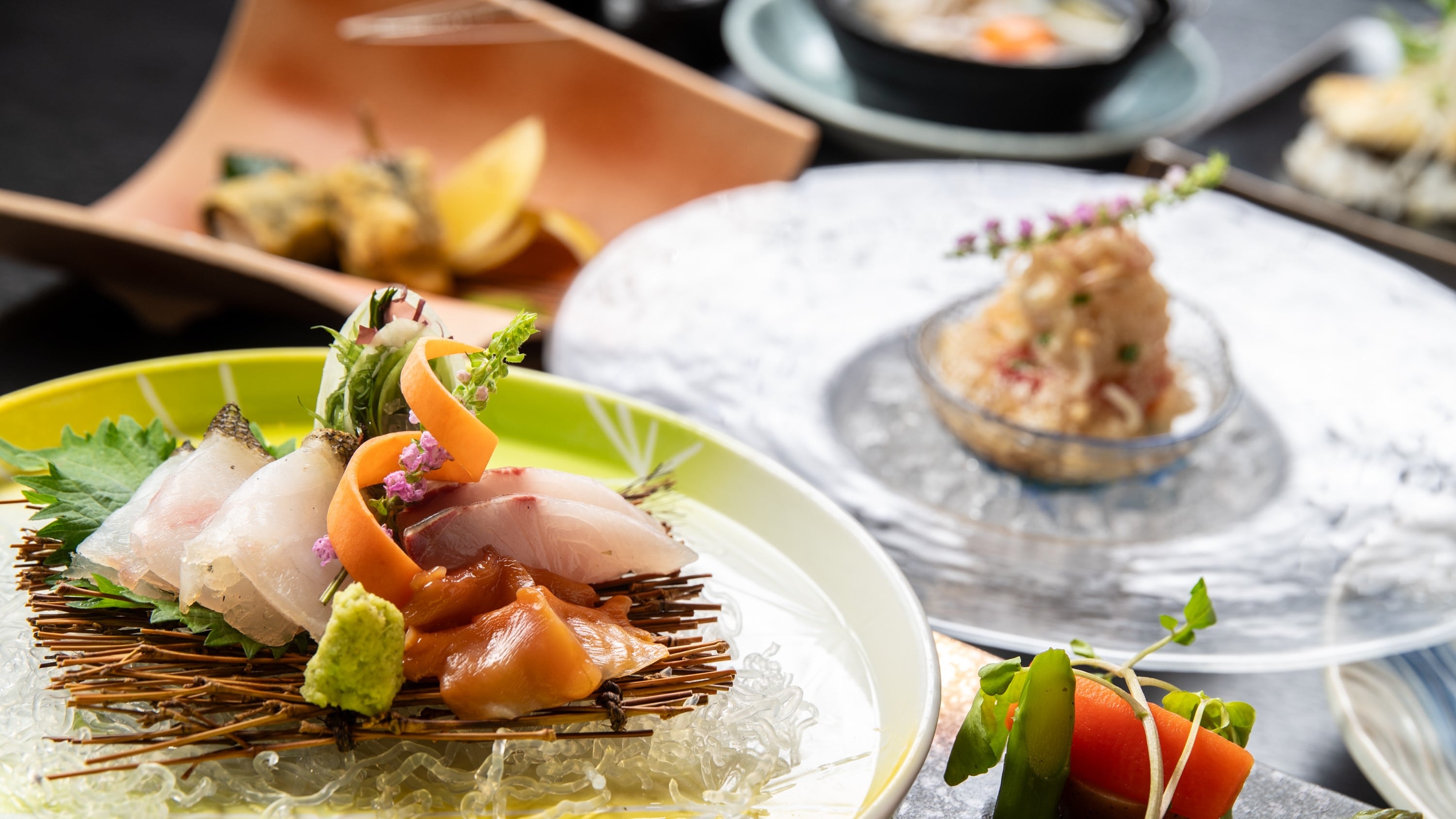 Small Kaiseki course with seasonal vegetables and fish (example)