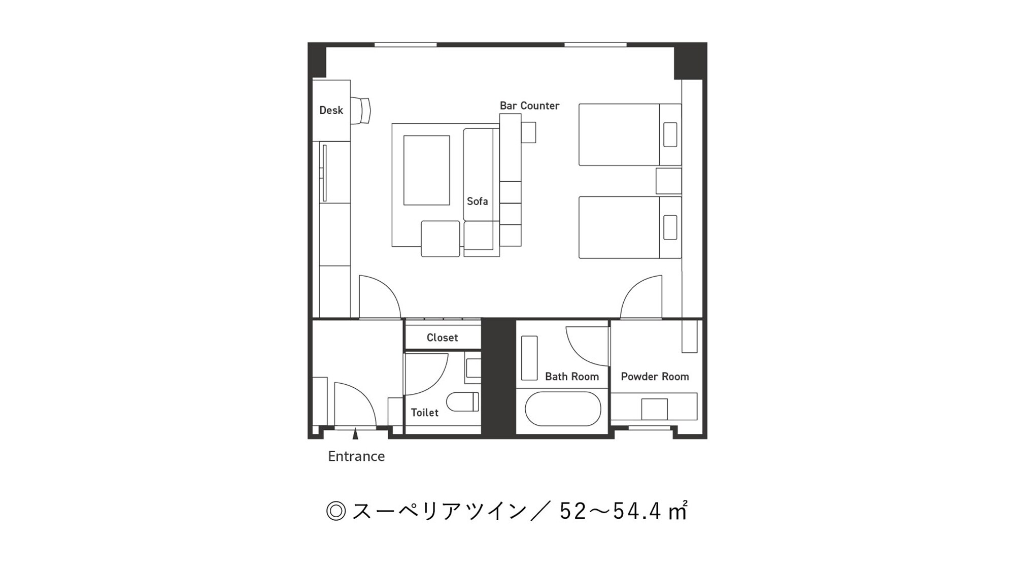 [Superior Twin] Floor plan (example of guest room)