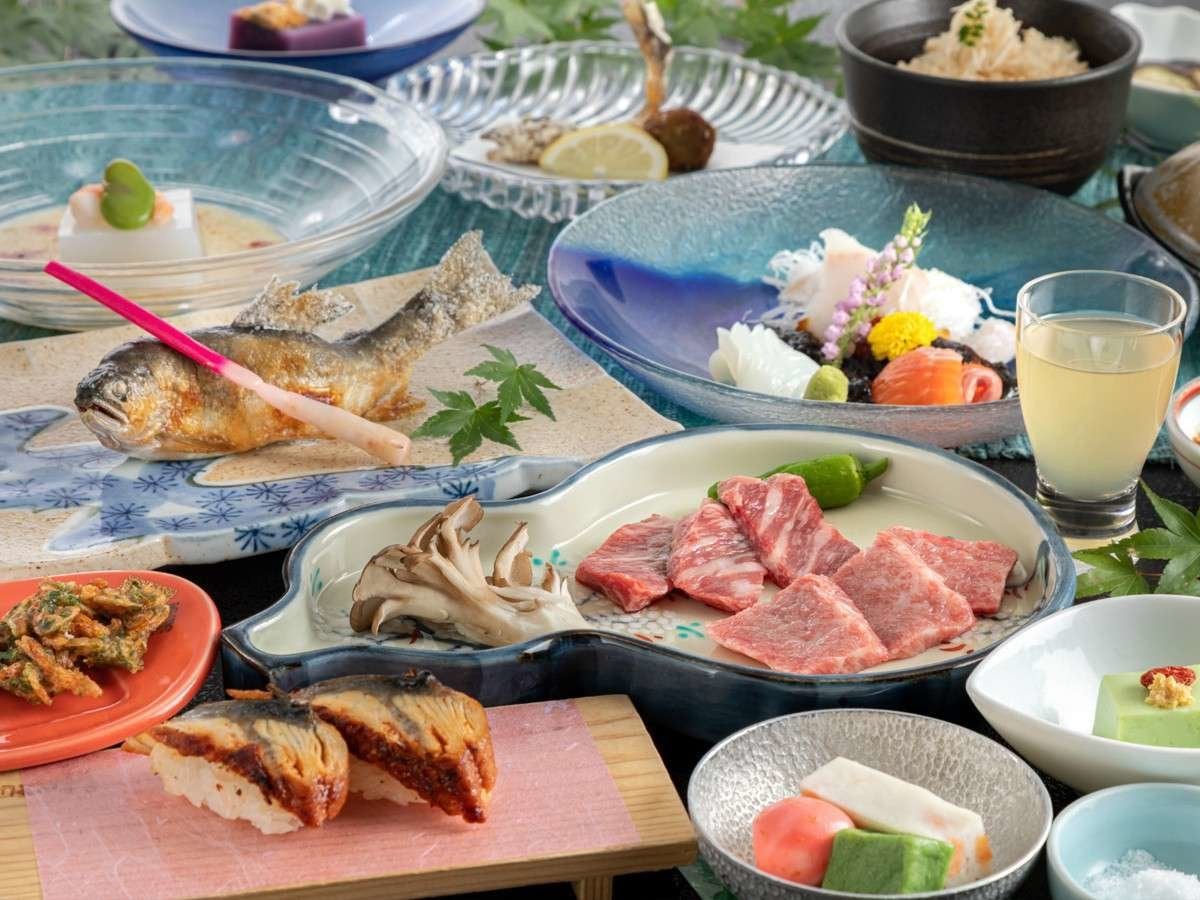 [Dinner plan at Yu no Kaze HAZU] A kaiseki meal where you can taste local brand beef and mountain delicacies