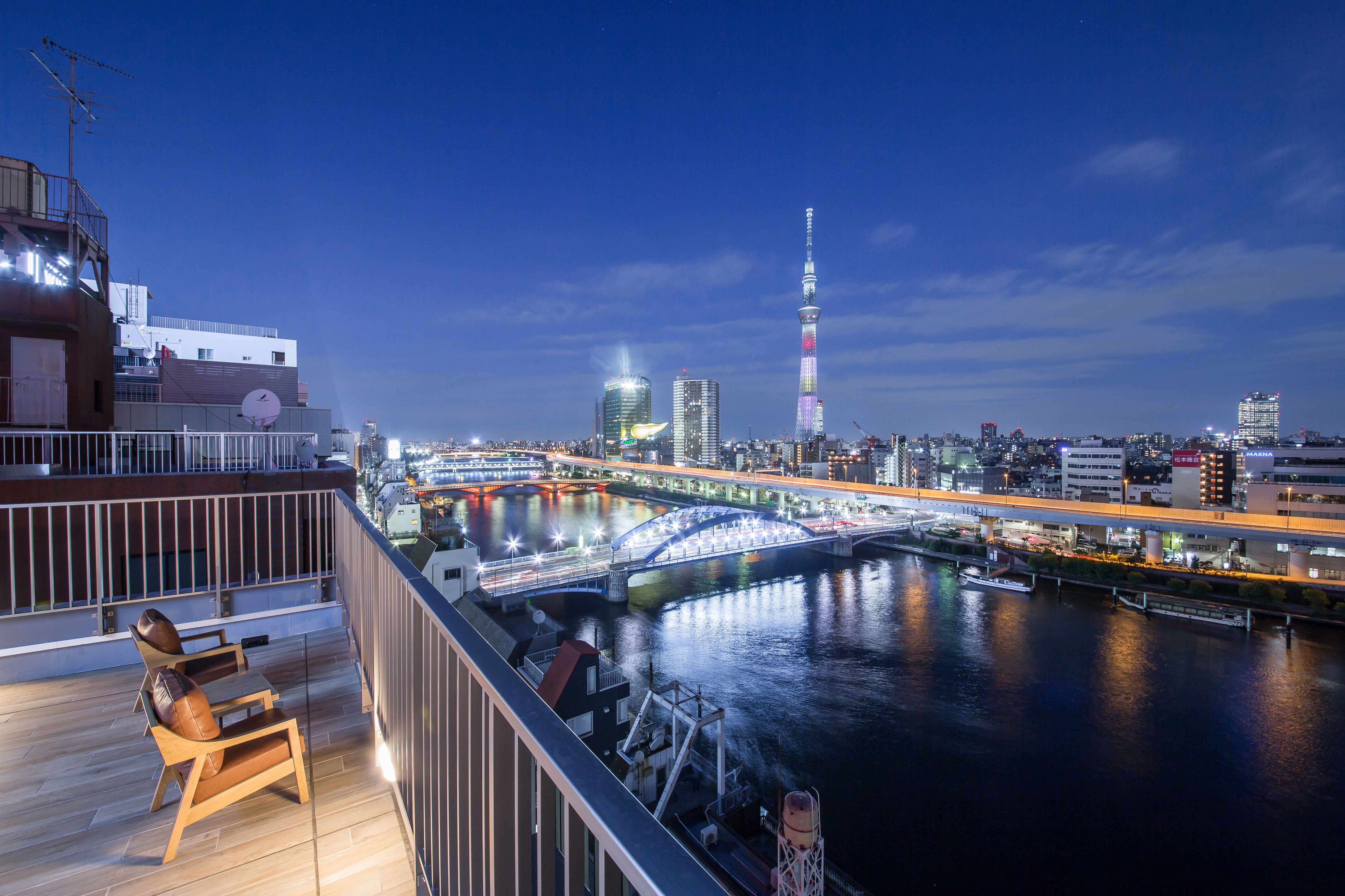 Night view from the rooftop terrace