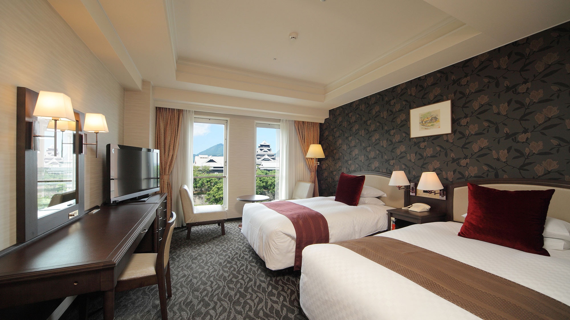 [Superior Twin] Kamar twin dengan pemandangan Istana Kumamoto secara panorama. Silakan nikmati ruang kelas atas.