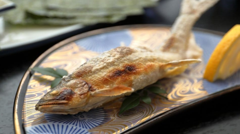 Grilled natural sweetfish with salt