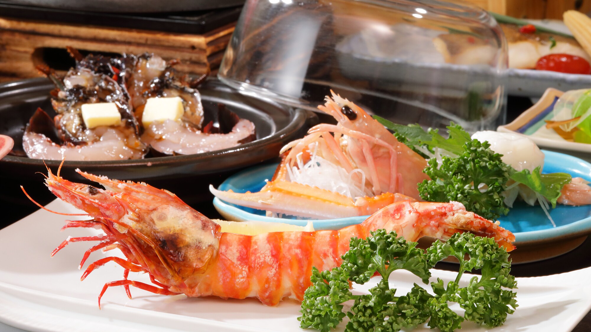 Enjoy a table full of seafood dishes