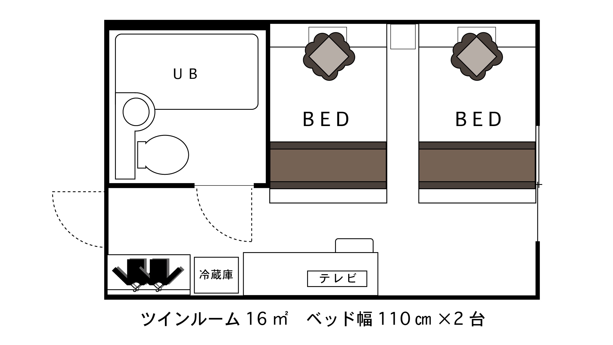 Twin room 16㎡ 110cm bed & times; 2 units