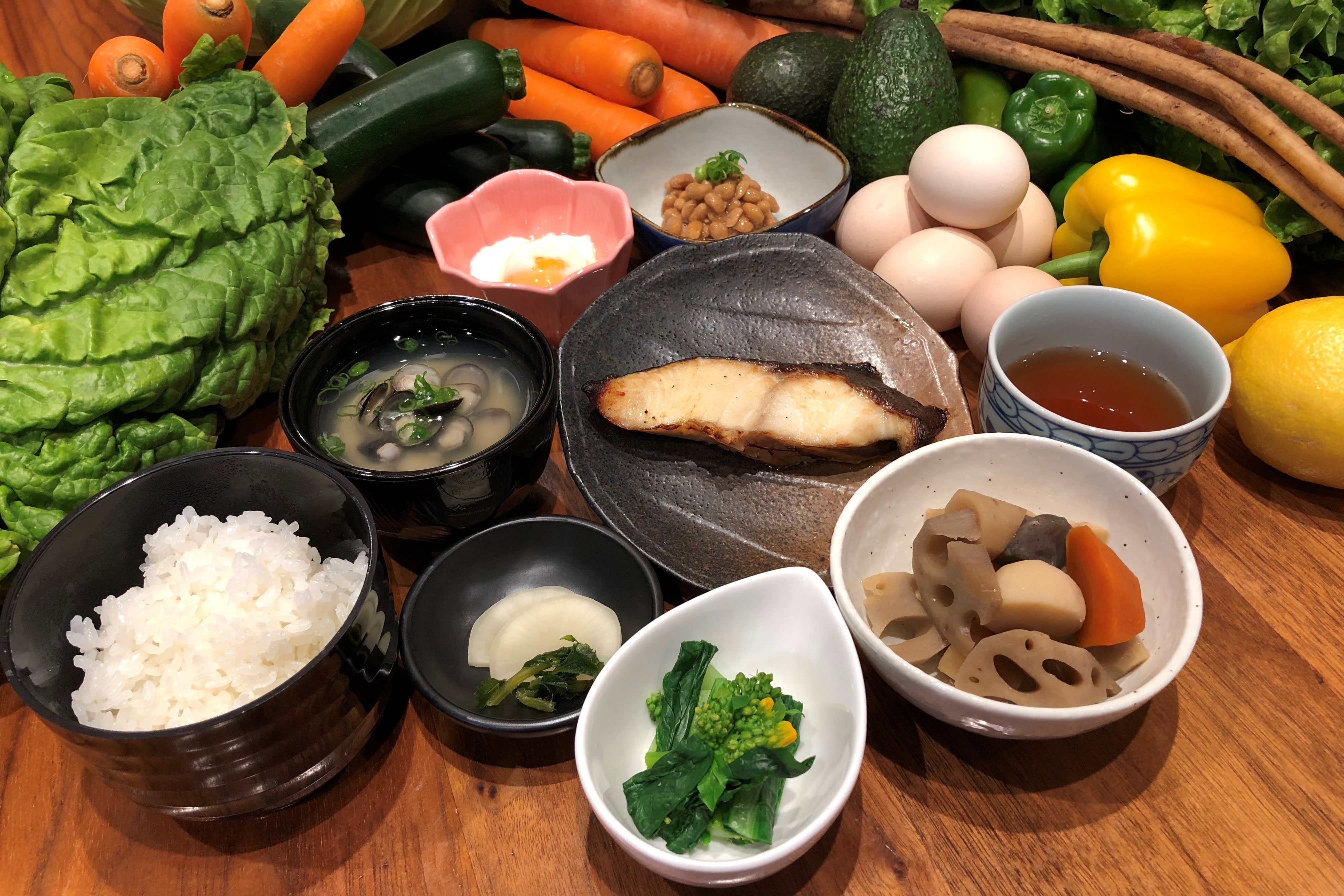 "Breakfast with a healthy Japanese set meal"