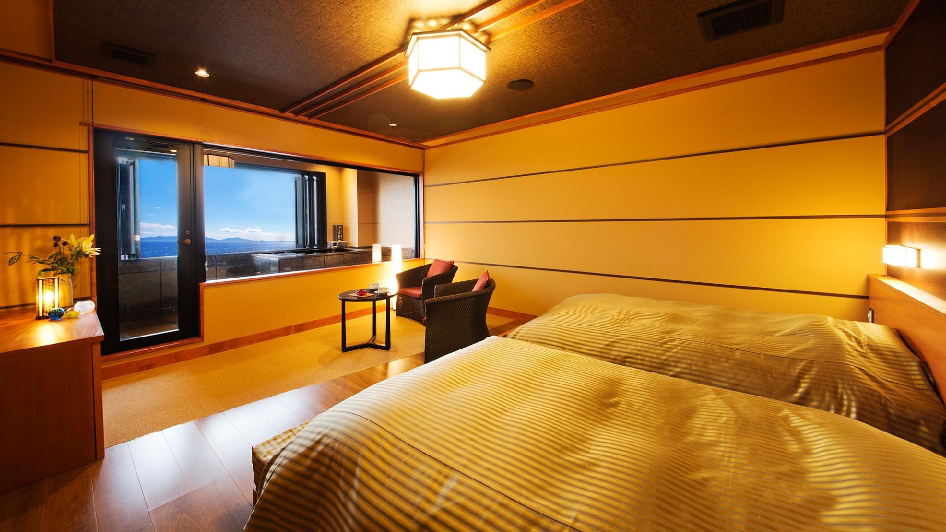 [Kaibokaku Twin Suite with Semi-Open-air Bath]