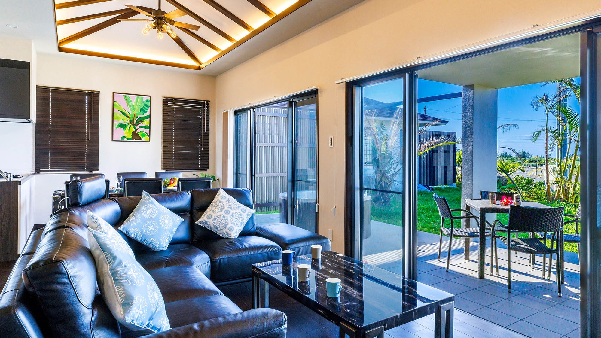 ・Villa 1 living room: High ceilings create an open feeling