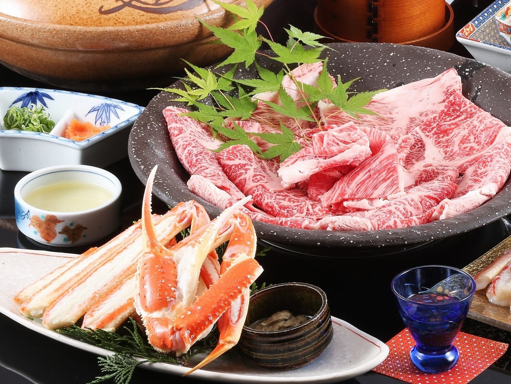 Tajima beef shabu-shabu, crab and sashimi
