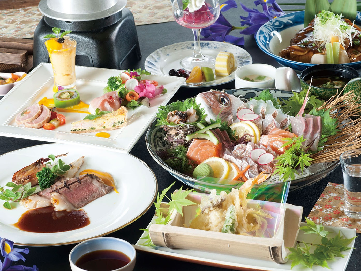 The generous serving of sashimi is filling enough to share. This course combines the best of Japanese and Western cuisine.