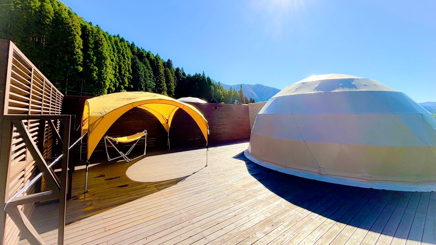 ②Tenda kubah dengan ruang pemandian air panas pribadi, 2 tempat tidur double, 2 tempat tidur single