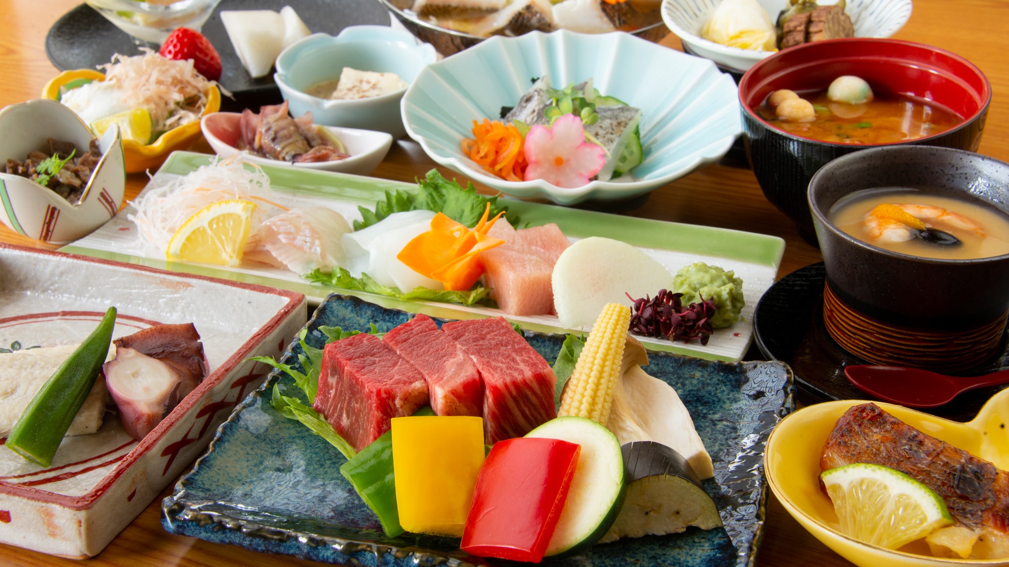 Seasonal Kaiseki with Tajima beef mini steak