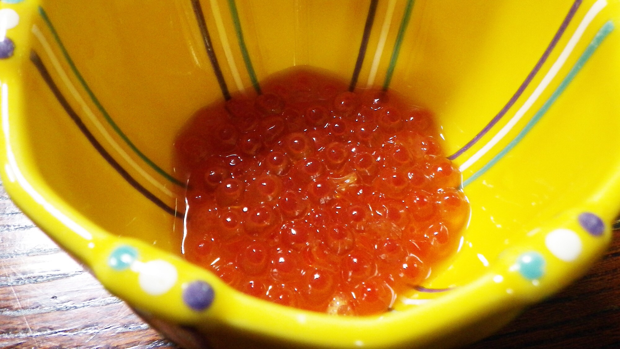 *Dinner (one example): Ikura marinated in soy sauce goes perfectly with hot rice and alcohol.