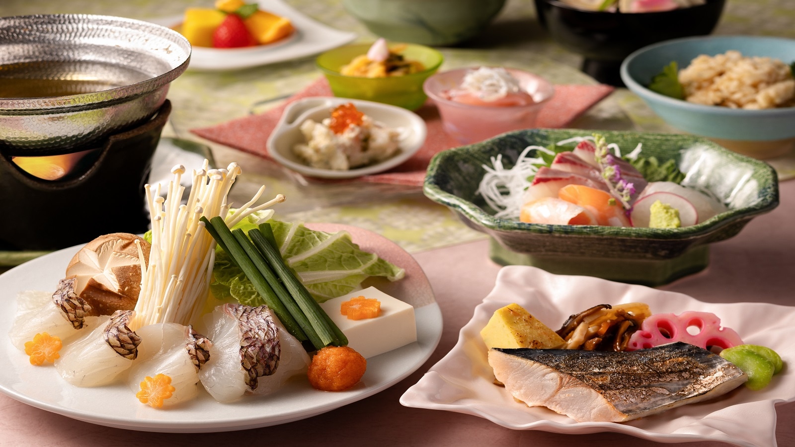 2025年春季日本怀石套餐【平濑元烧、生鱼片、猪肉火锅沙拉等】