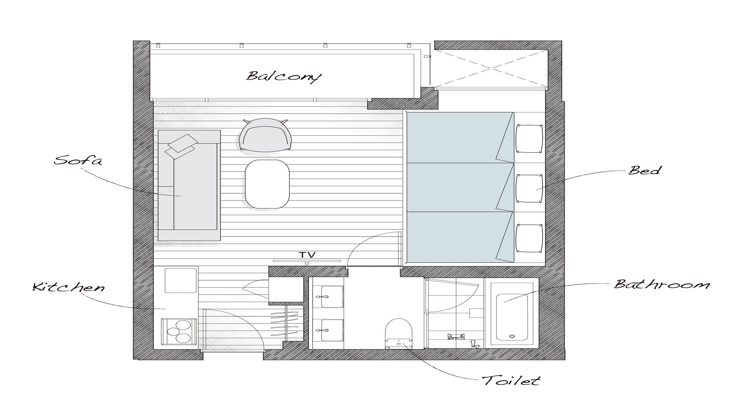 Studio with living room layout
