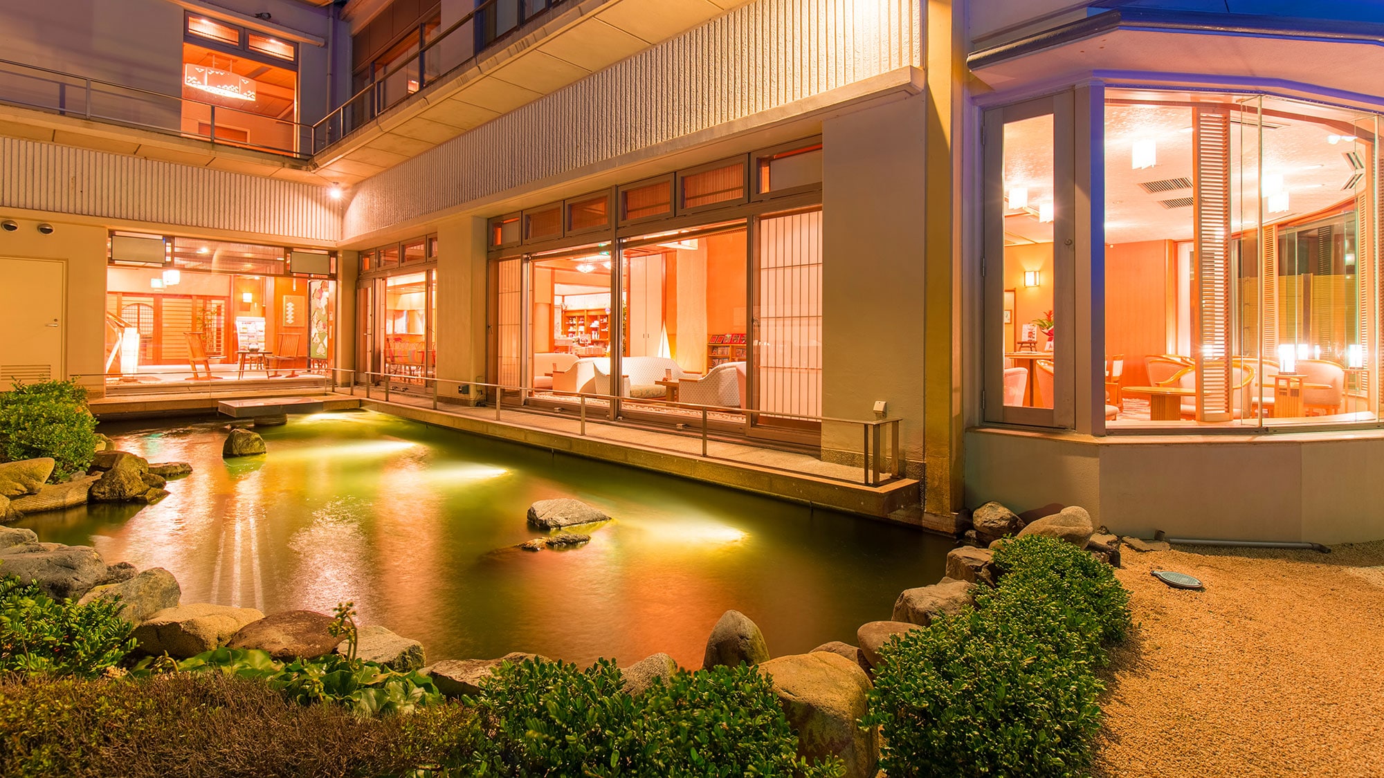 Lounge exterior and pond