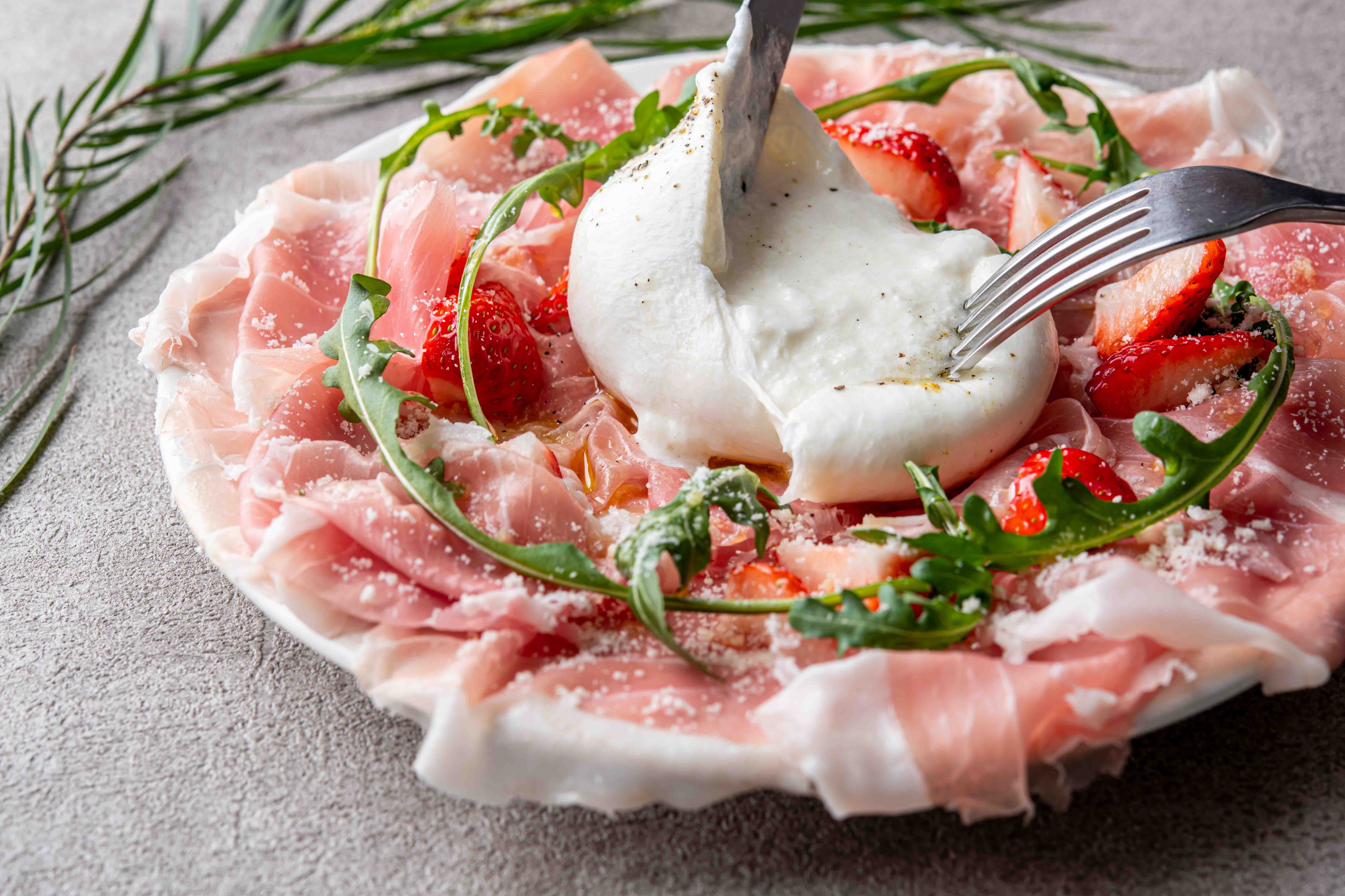 Burrata cheese and prosciutto